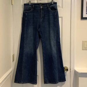 FLYING BANANA Women’s Dark Wash Wide Leg Stretchy HighRise Baggy Loose Jeans 12S